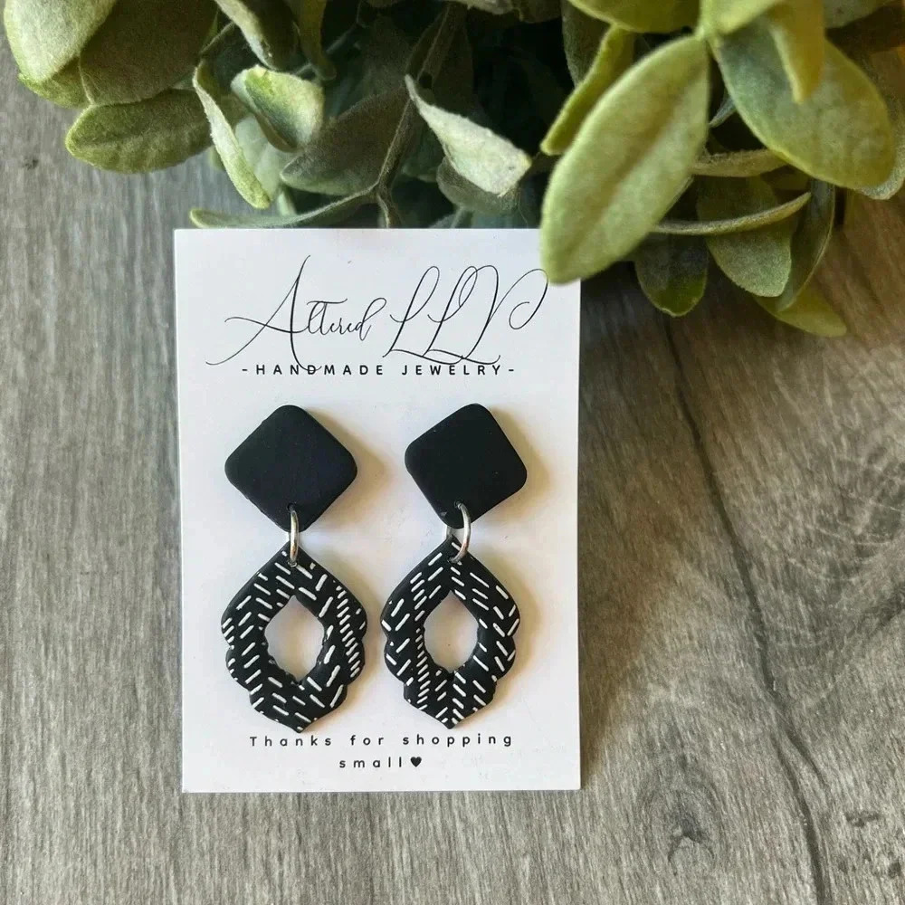 2/$30 Handmade- Black & Print Dangle